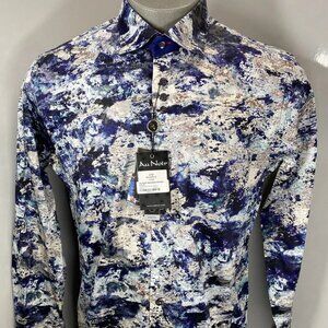 Au Noir Men's Magnani Indigo Woven Stretch Abstract Button-Down Shirt – Size 4XL